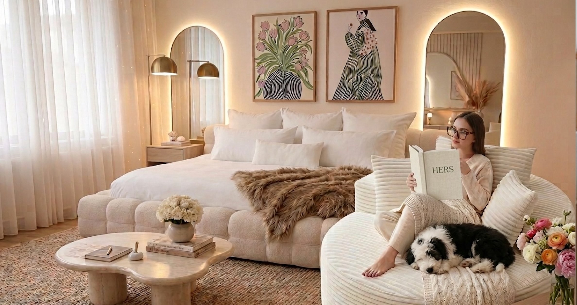 HER bedroom — all her choices, all her pillows